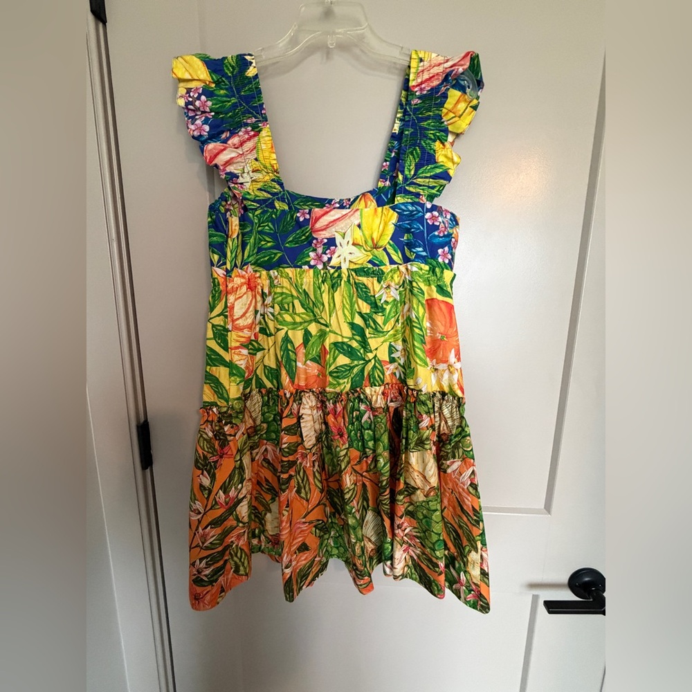 FARM Rio Tropical Floral Ruffled Sundress in Yellow, Green, Blue, Orange - Picture 3 of 3